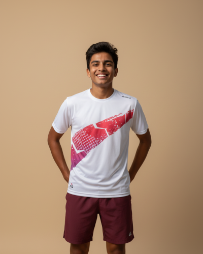 Court Streak Performance Sports T-Shirt | White Dry-Fit Tee with Net-Inspired Design