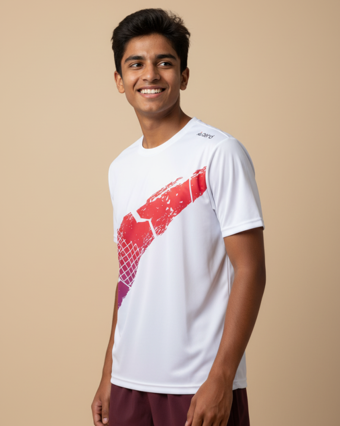 Court Streak Performance Sports T-Shirt | White Dry-Fit Tee with Net-Inspired Design